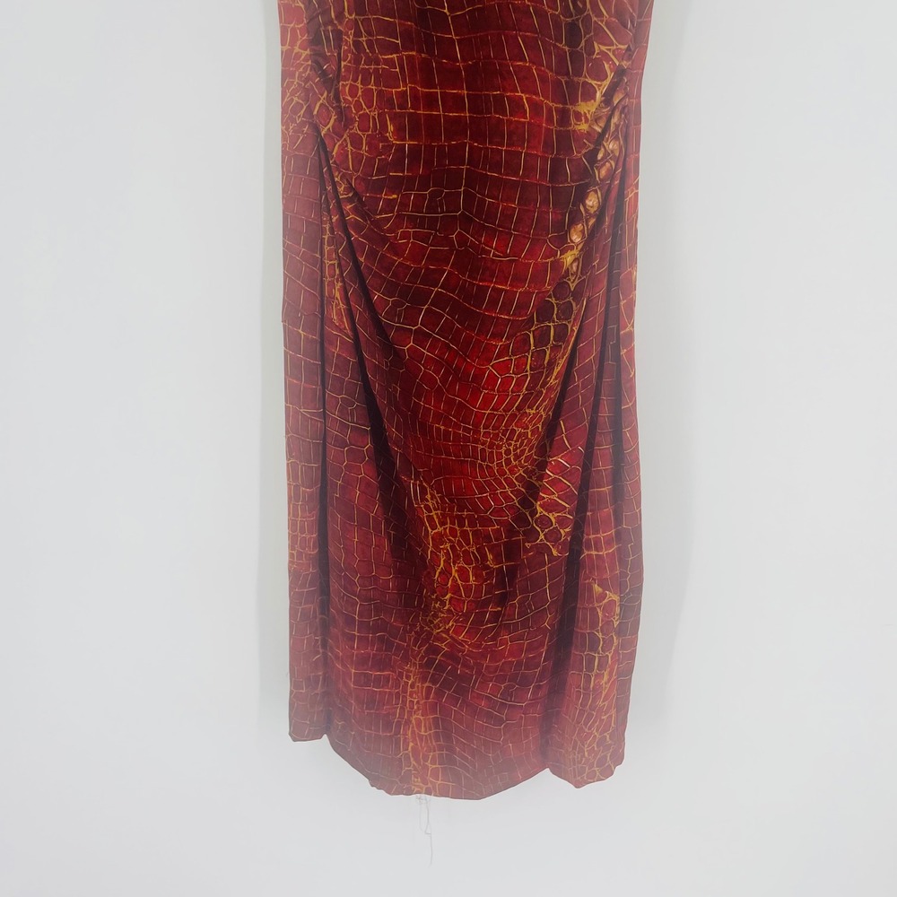 Diane von Furstenberg Vintage Crocodile Print Silk Mock Neck Ruched Midi Dress - Picture 4 of 11